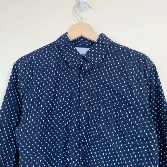 BEN  SHERMAN | NAVY PRINT BUTTON DOWN DRESS SHIRT - Picture 3 of 13
